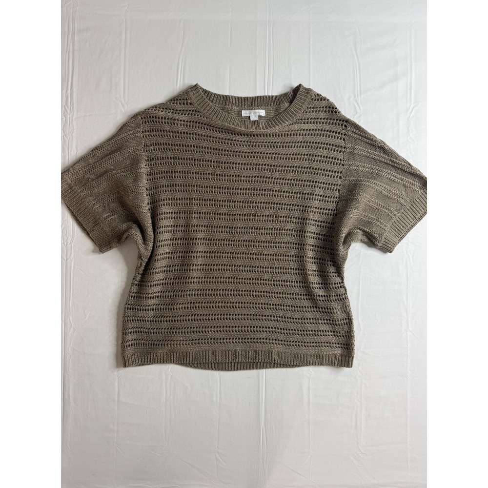 New York & Company Metallic Brown Open Knit Short Sleeve Sweater Boho Top Sz S